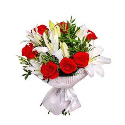 "Flower Bunch with Roses, Lilies and Fillers - Click here to View more details about this Product
